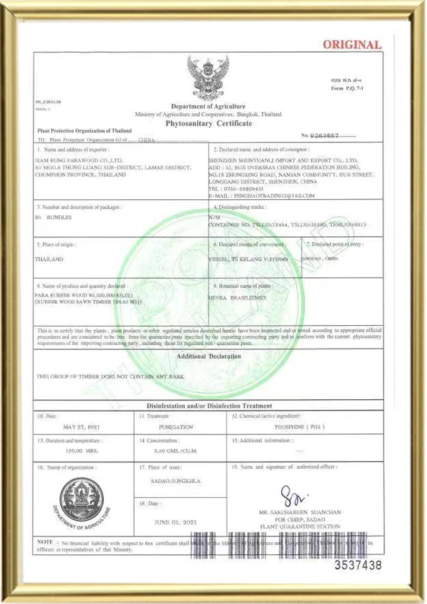 Certificado de importaci&oacute;n de madera de Pilates