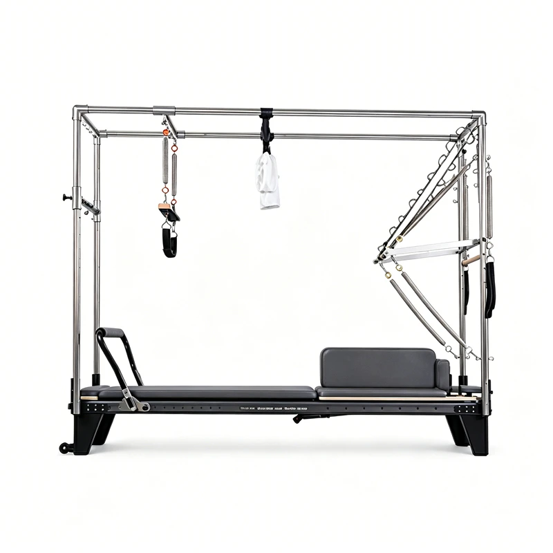 M&aacute;quina Reformer negra de Pilates 3 en 1 de pista completa de aluminio MJD-W54